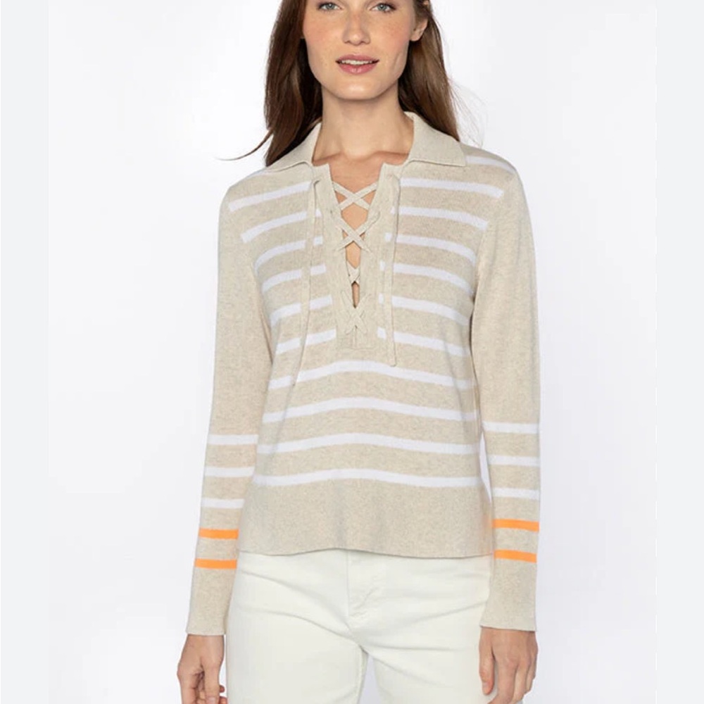 Kinross stripe lace up polo